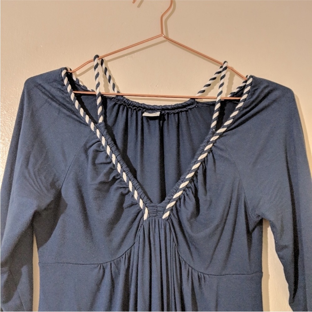 Anthropologie Three Dots Empire Waist Rope Detail Dress Nautical - Picture 3 of 4